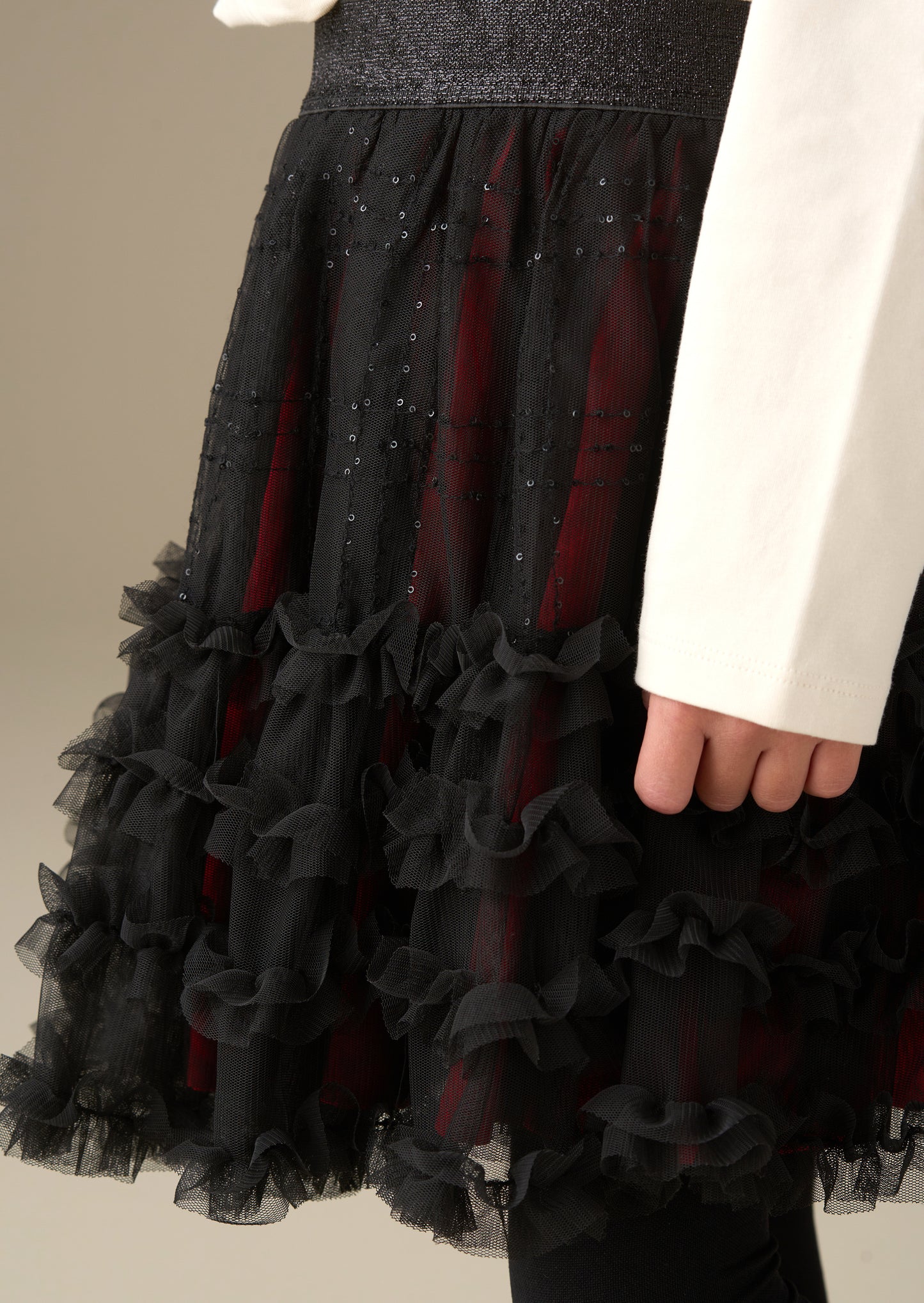 Darby Sequin Tartan Mesh Skirt