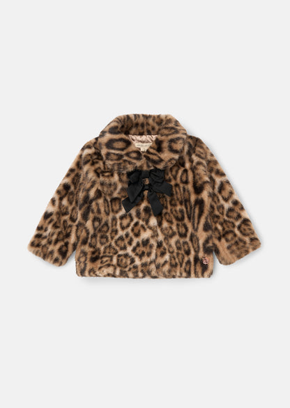 Corine Leopard Fur Bow Coat