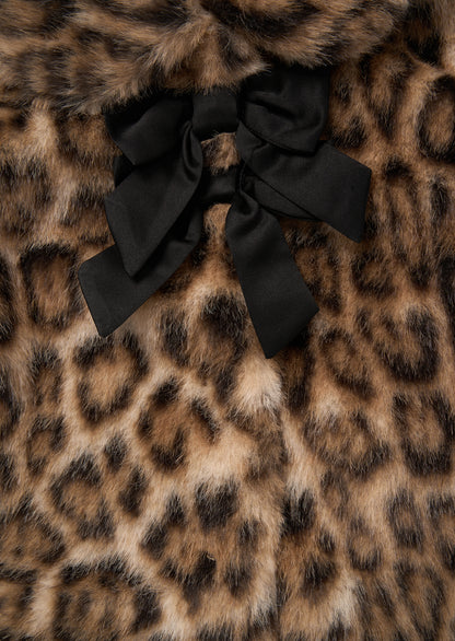 Corine Leopard Fur Bow Coat