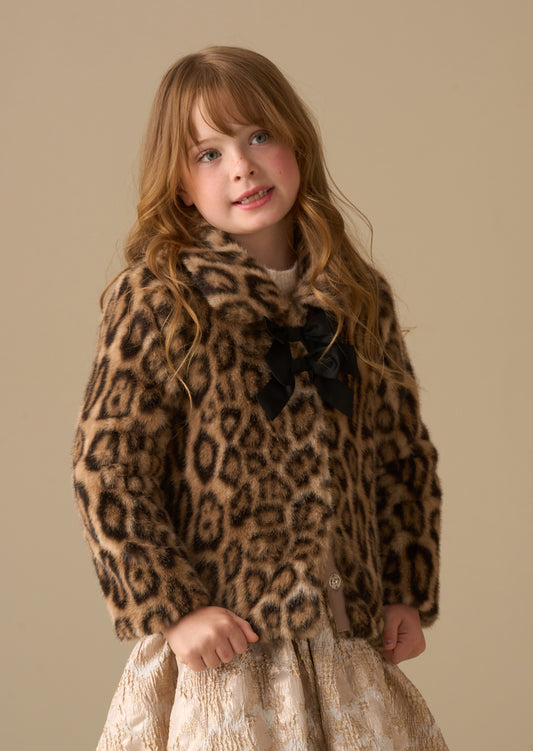 Corine Leopard Fur Bow Coat