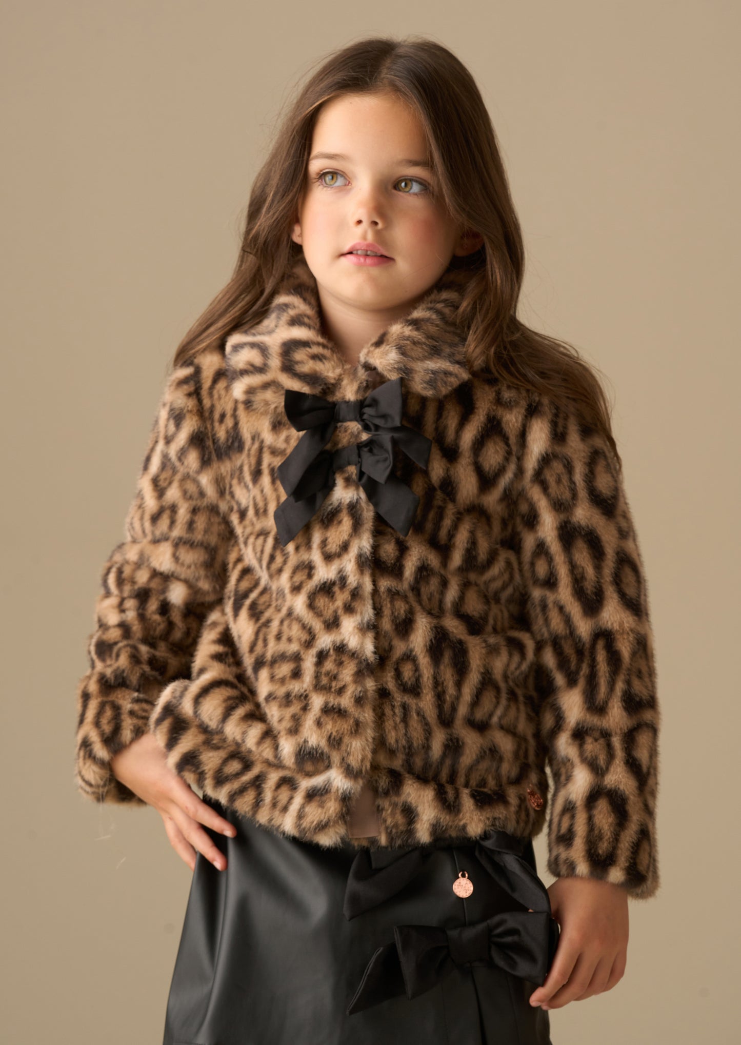 Corine Leopard Fur Bow Coat