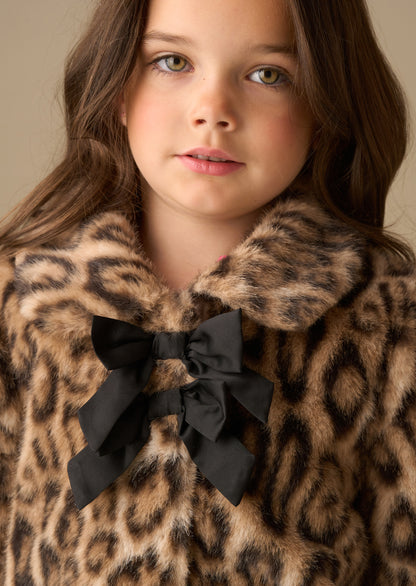 Corine Leopard Fur Bow Coat