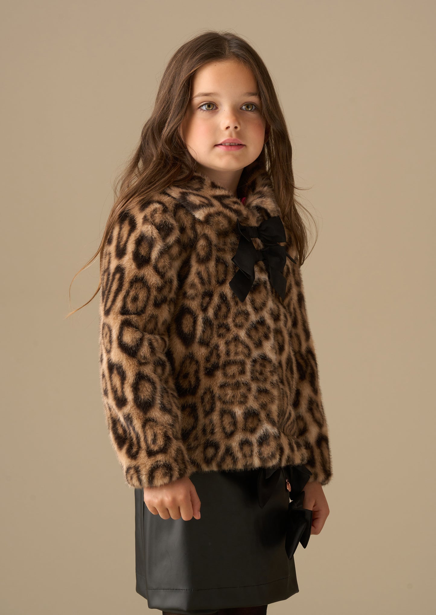 Corine Leopard Fur Bow Coat