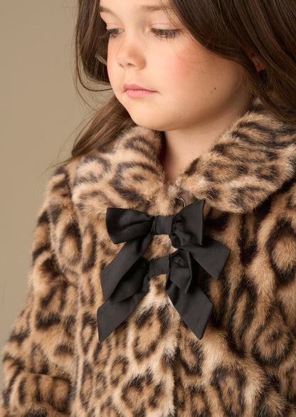 Corine Leopard Fur Bow Coat
