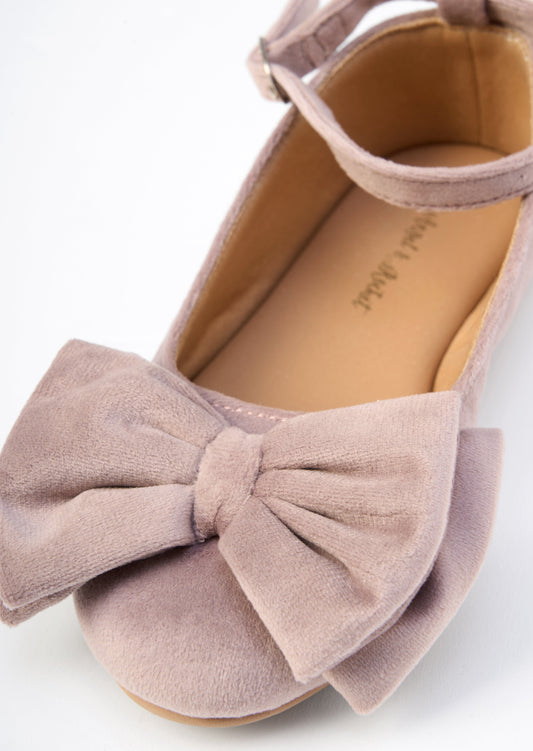 Pink Double Bow Velvet Ankle Strap Shoe