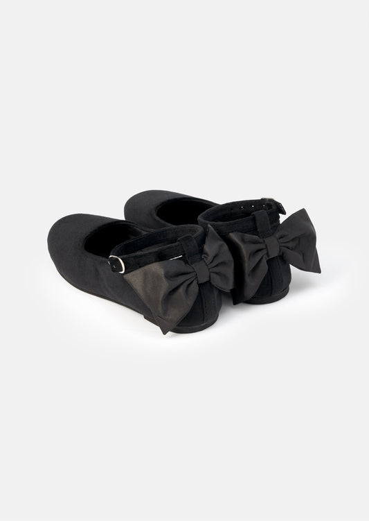 Black Velvet Satin Bow Back Shoe