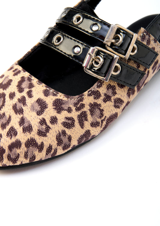 Leopard Buckle Sling Back Shoe