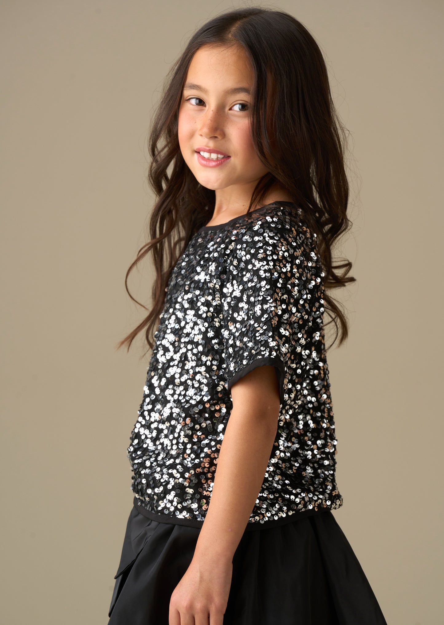 Leona Silver Sequin Top