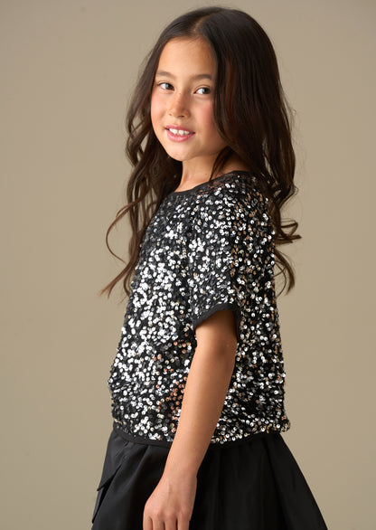 Leona Silver Sequin Top