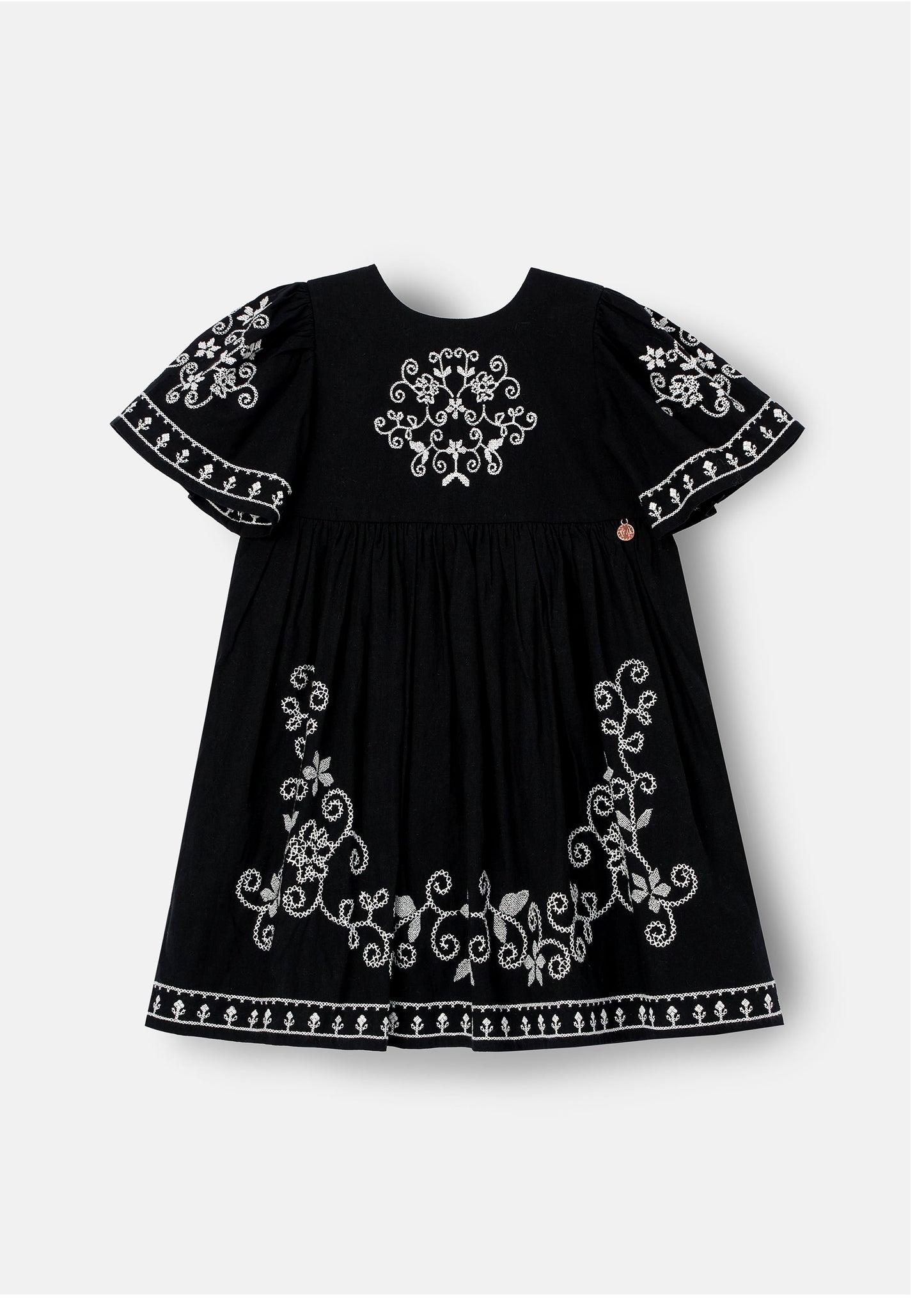 Reyna Black Embroidered Swing Dress