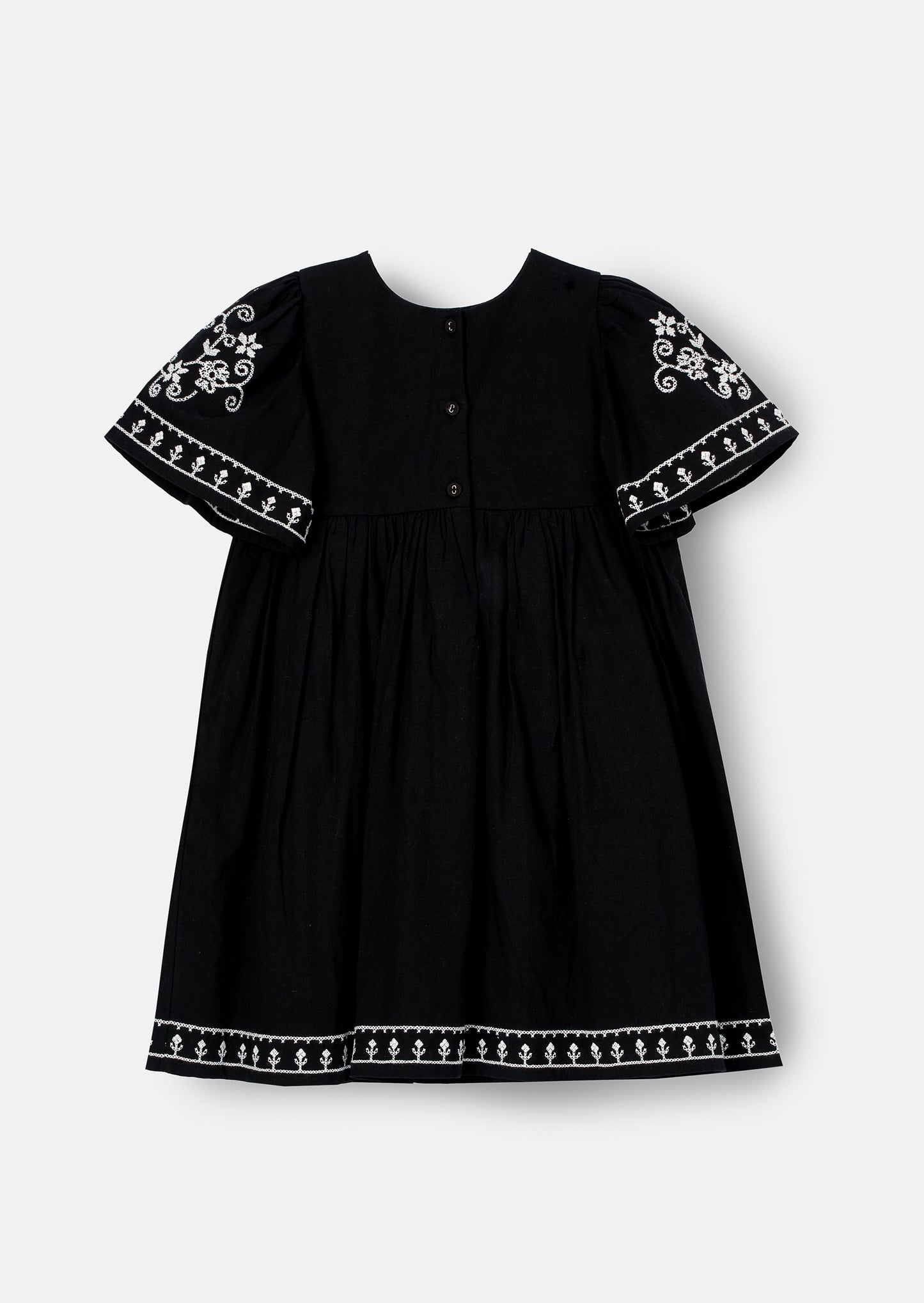 Reyna Black Embroidered Swing Dress