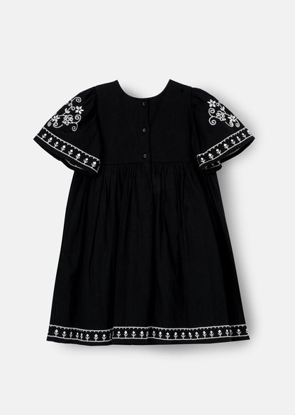 Reyna Black Embroidered Swing Dress