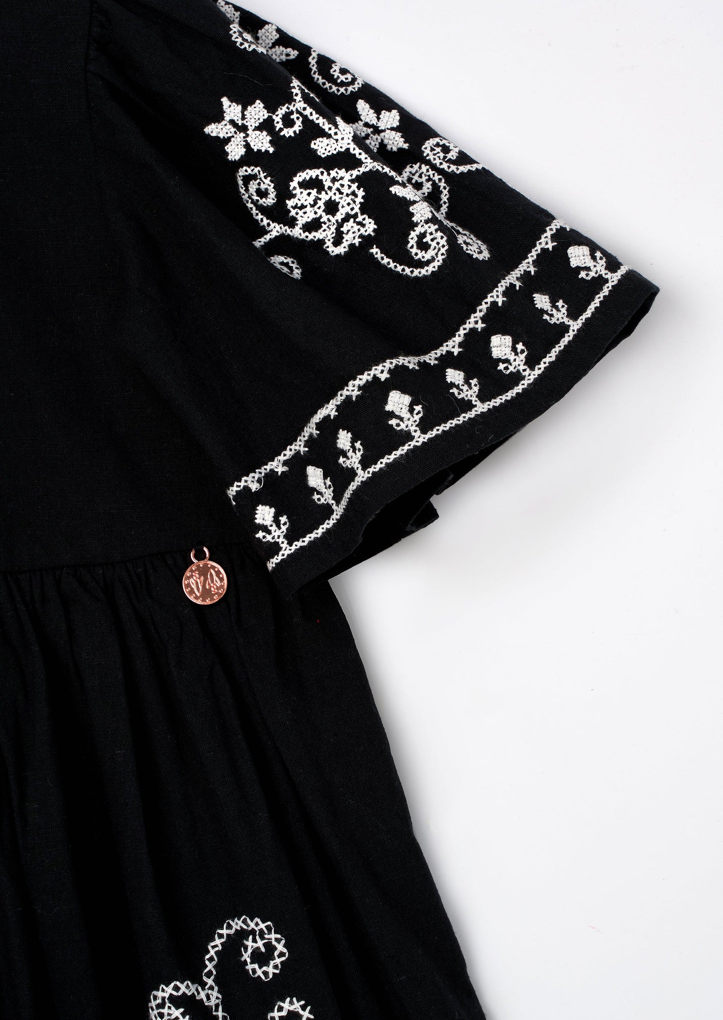 Reyna Black Embroidered Swing Dress