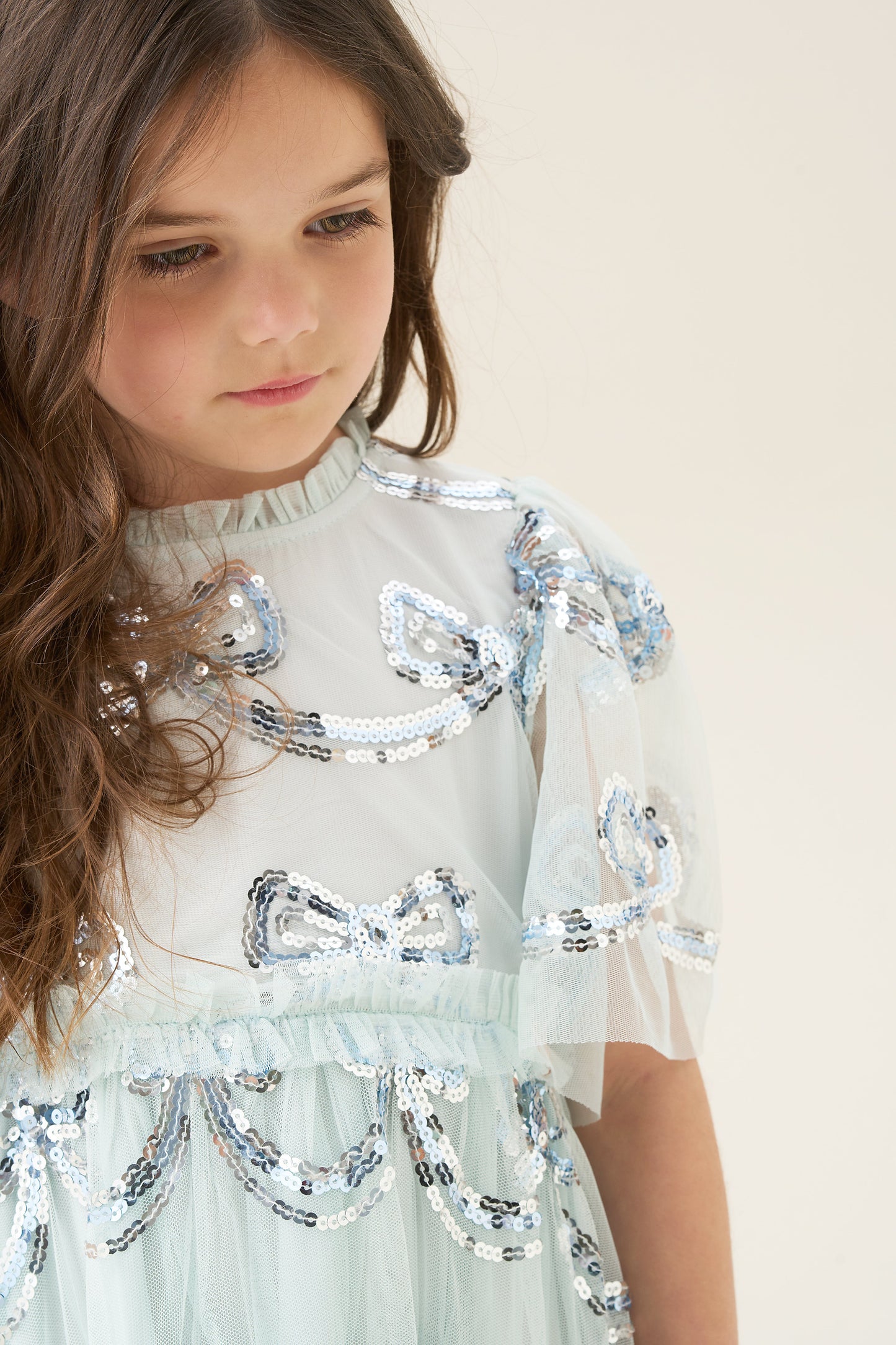 Delta Mint Sequin Bow Mesh Dress