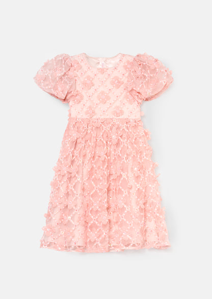 Francine Pink Embellished Puff Sleeve Dress