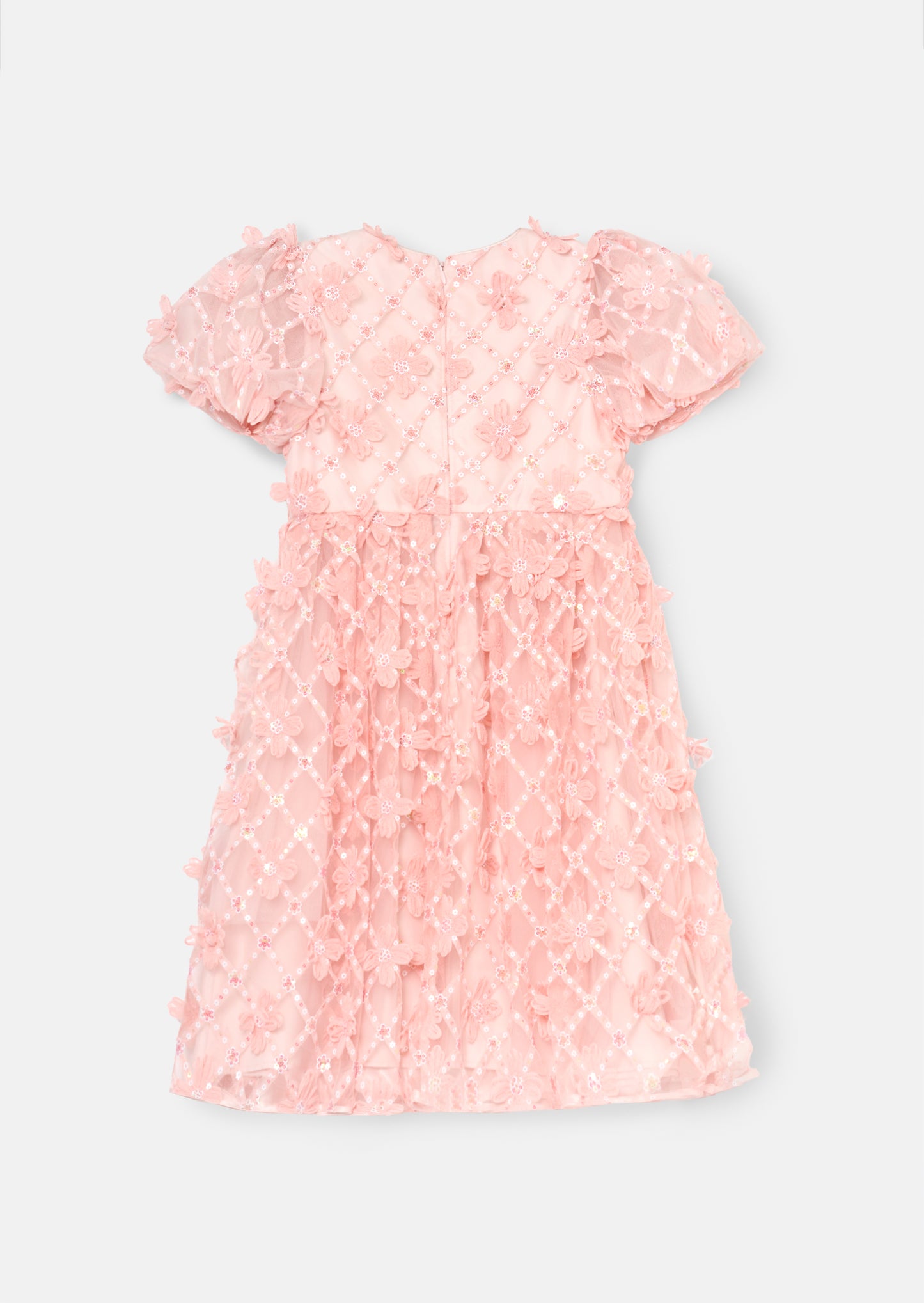 Francine Pink Embellished Puff Sleeve Dress