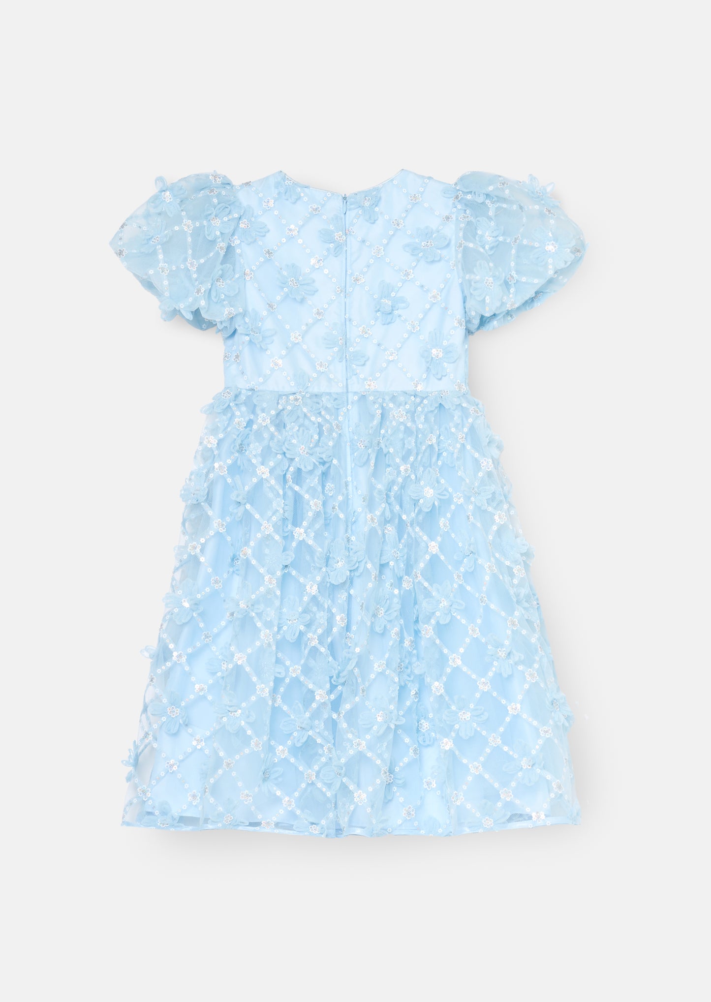 Francine Blue Embellished Puff Sleeve Dress