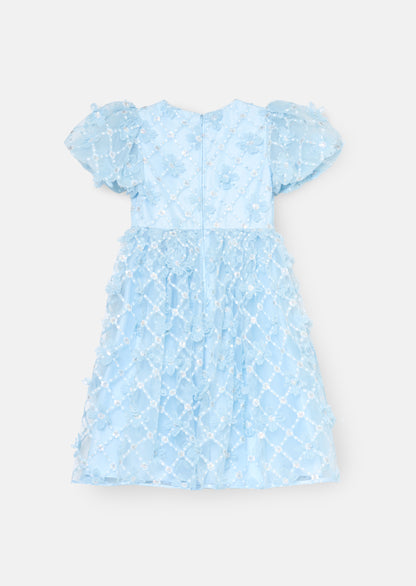 Francine Blue Embellished Puff Sleeve Dress