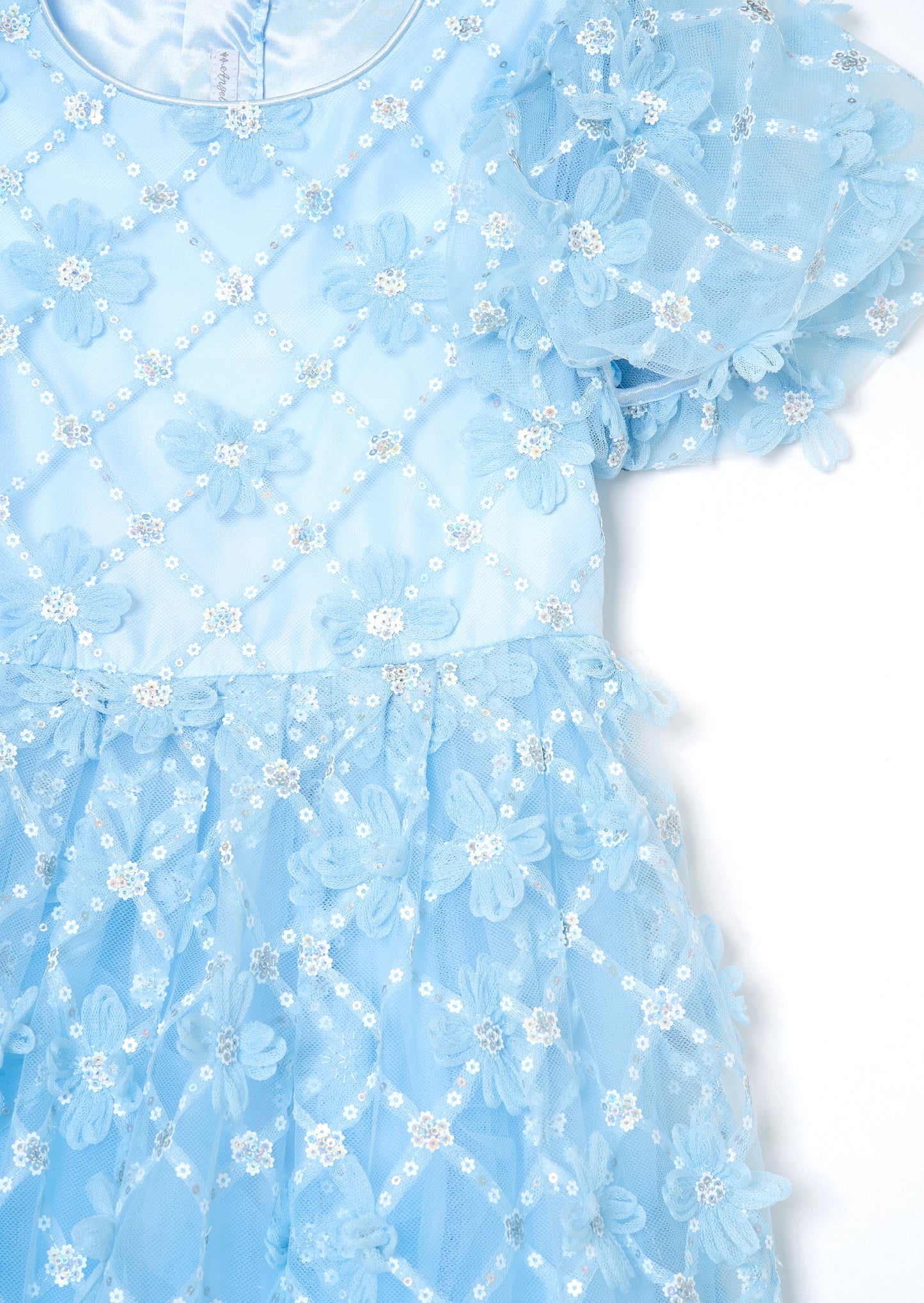 Francine Blue Embellished Puff Sleeve Dress