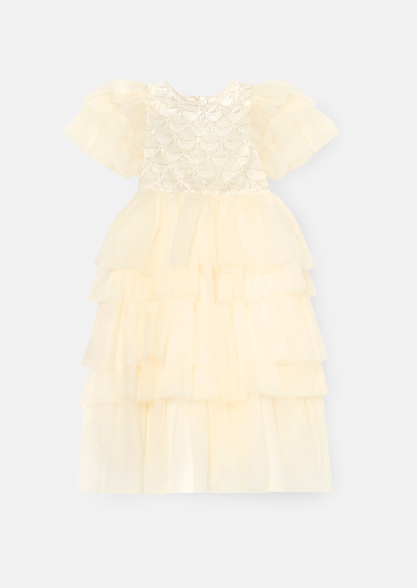 Tiffany Ivory Beaded Tiered Tulle Dress