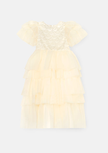 Tiffany Ivory Beaded Tiered Tulle Dress
