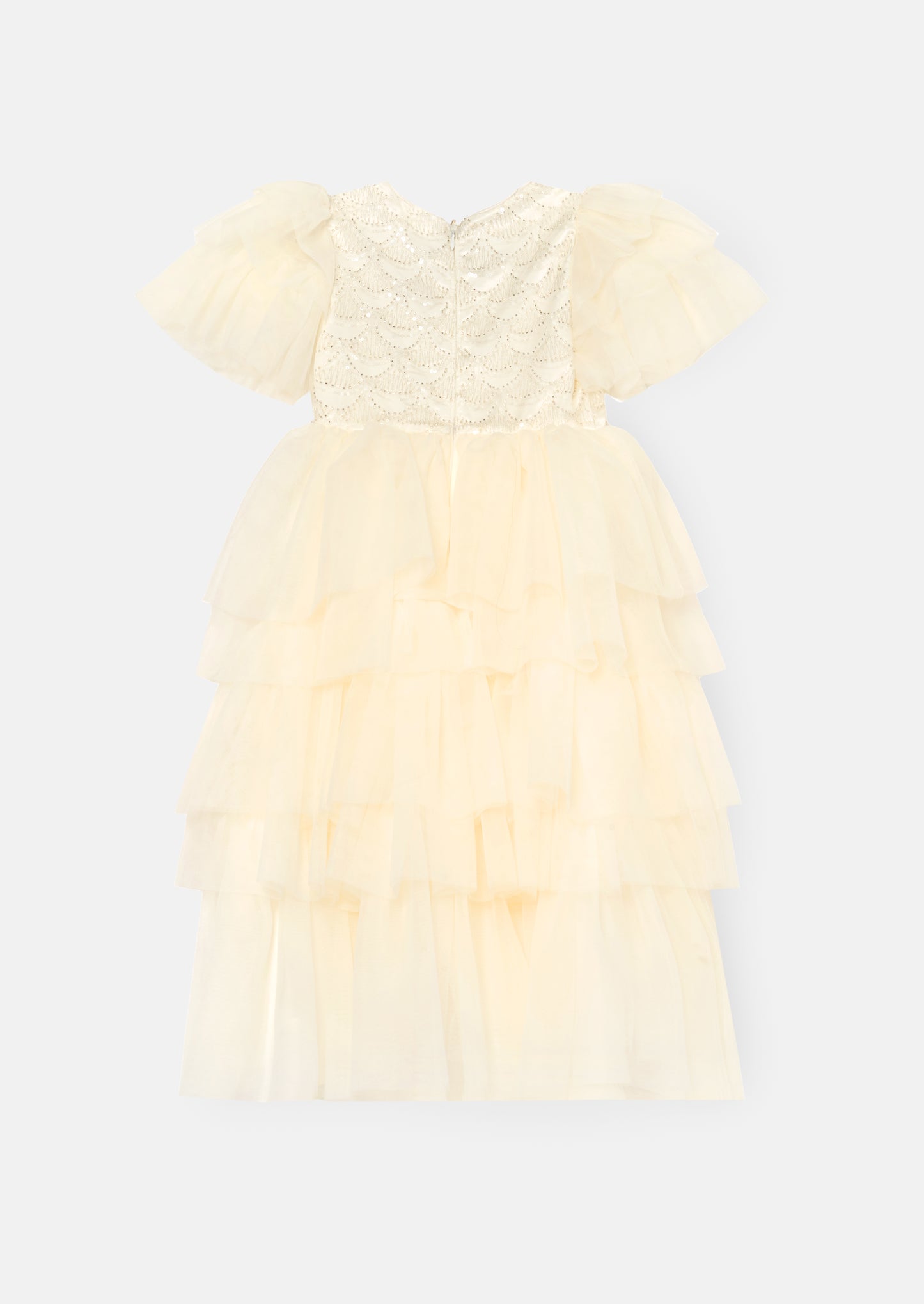 Tiffany Ivory Beaded Tiered Tulle Dress