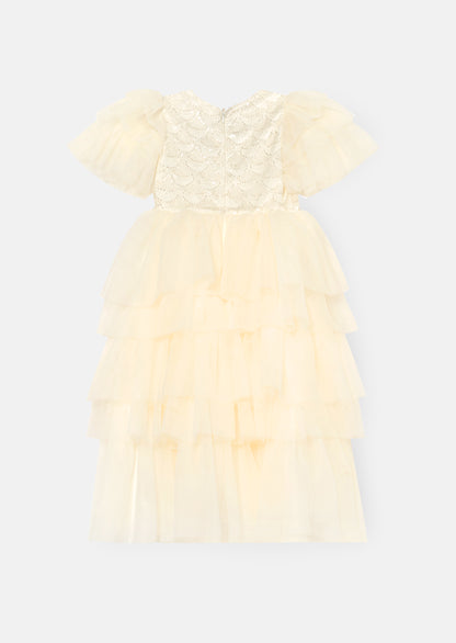 Tiffany Ivory Beaded Tiered Tulle Dress
