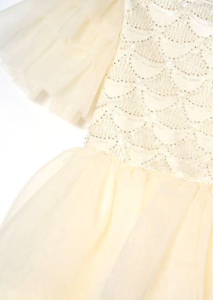 Tiffany Ivory Beaded Tiered Tulle Dress