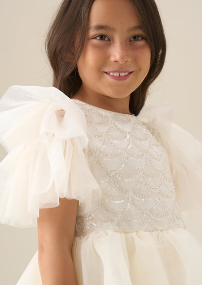 Tiffany Ivory Beaded Tiered Tulle Dress