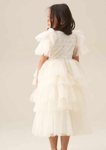Tiffany Ivory Beaded Tiered Tulle Dress