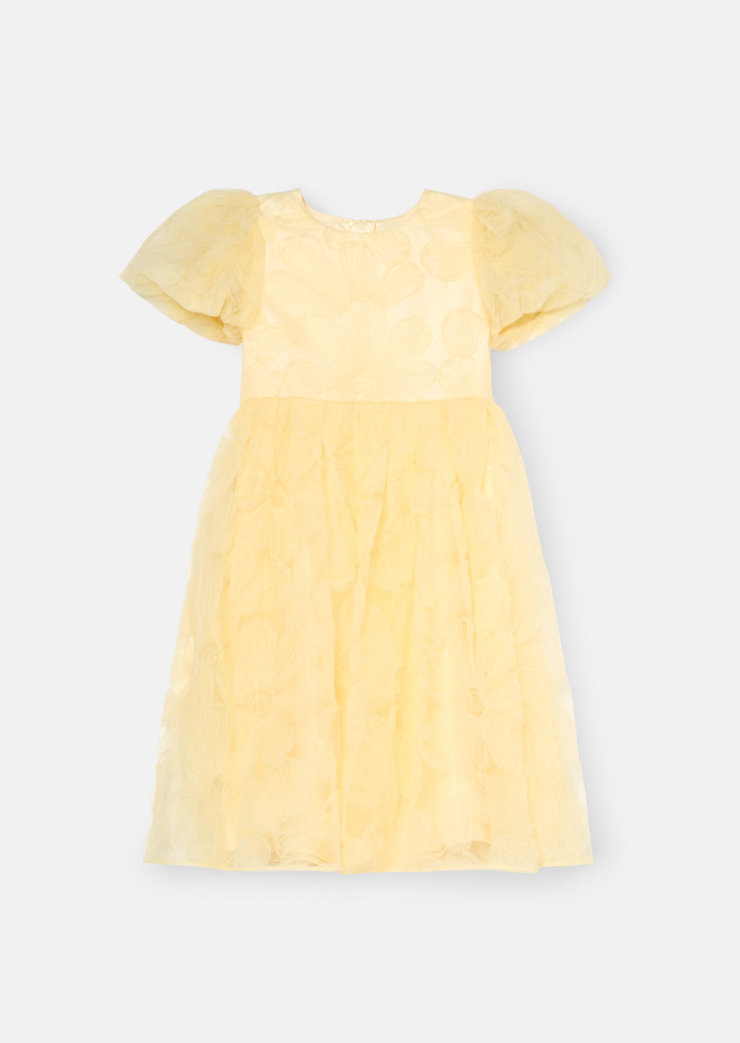 Francine Yellow Embellished Puff Sleeve Dress
