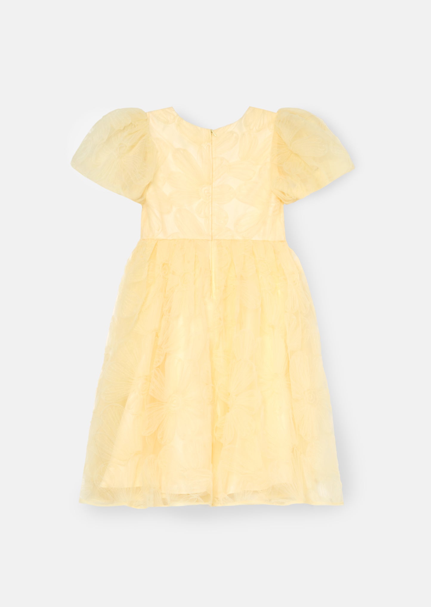 Francine Yellow Embellished Puff Sleeve Dress