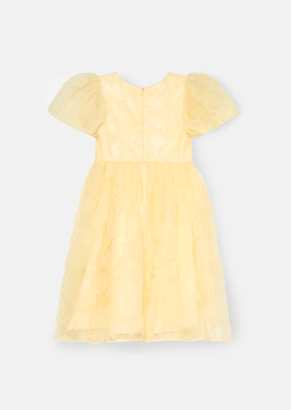 Francine Yellow Embellished Puff Sleeve Dress