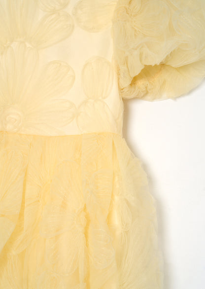 Francine Yellow Embellished Puff Sleeve Dress