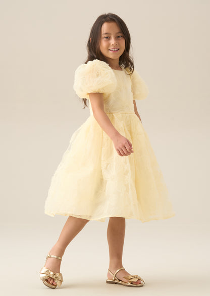 Francine Yellow Embellished Puff Sleeve Dress