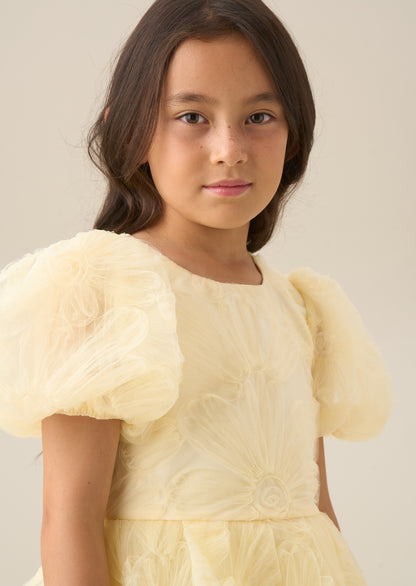 Francine Yellow Embellished Puff Sleeve Dress