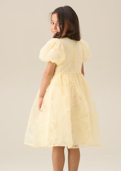 Francine Yellow Embellished Puff Sleeve Dress