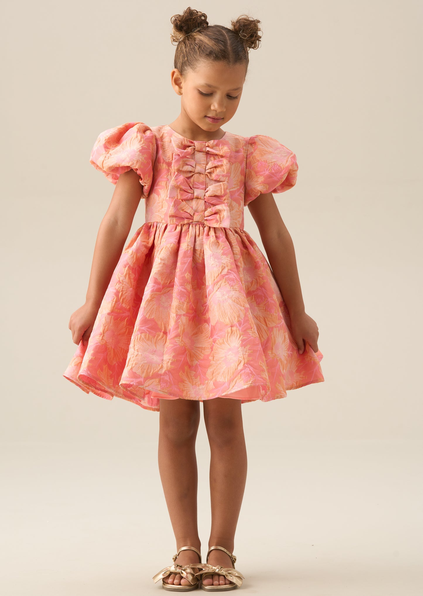 Georgia Pink Bow Jacquard Dress