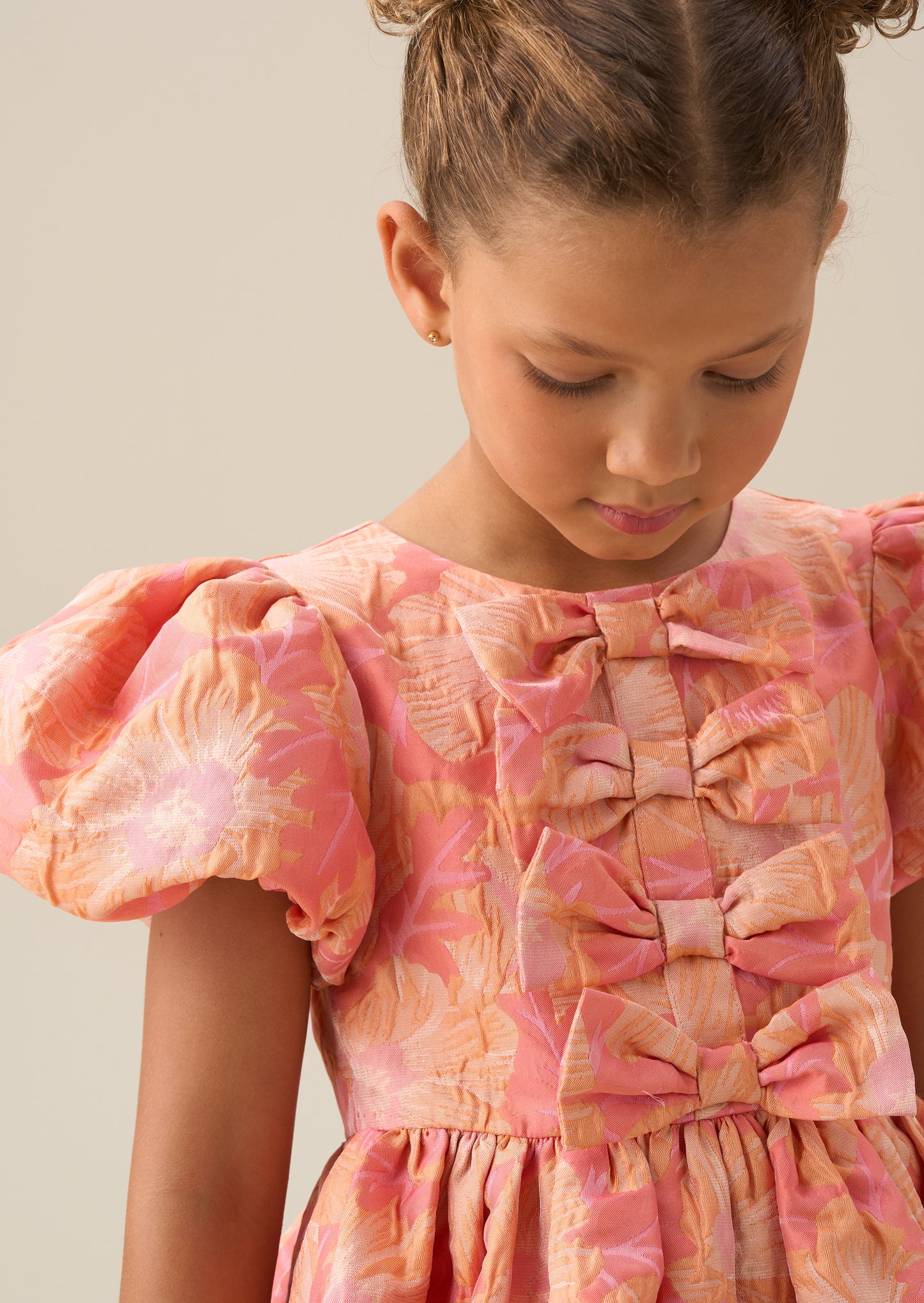 Georgia Pink Bow Jacquard Dress