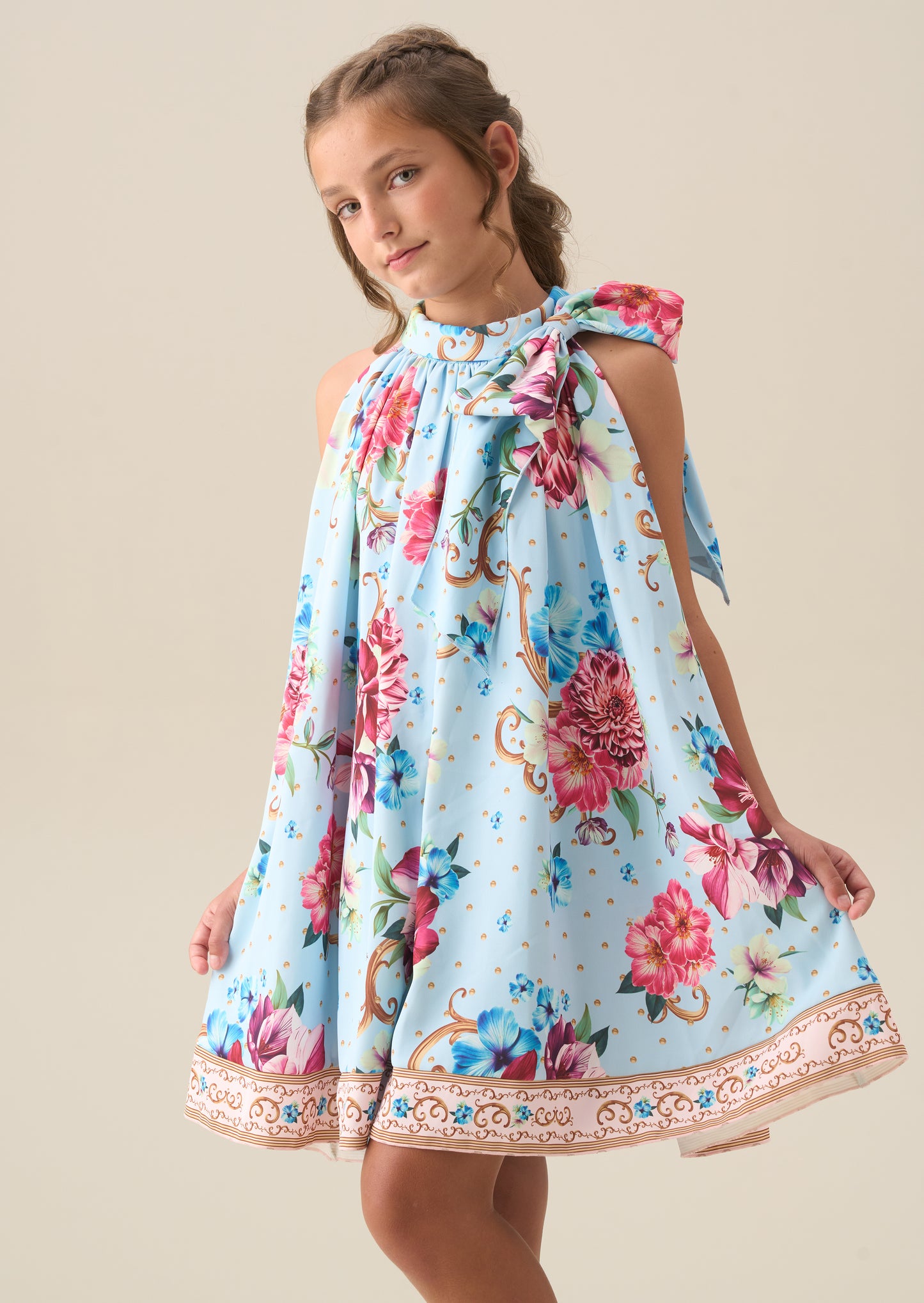 Amelia Print Bow Swing Dress
