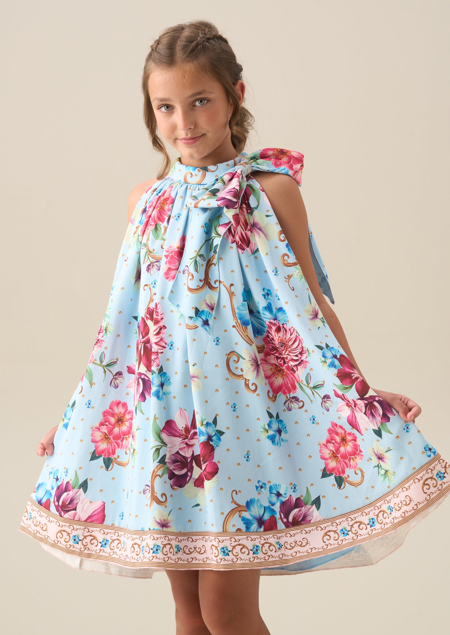 Amelia Print Bow Swing Dress