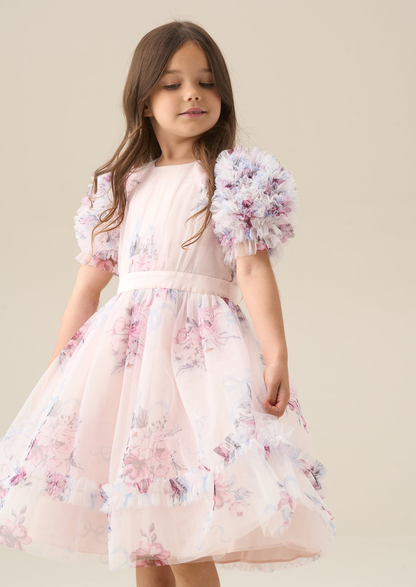 Florence Blush Ruffle Sleeve Mesh Dress