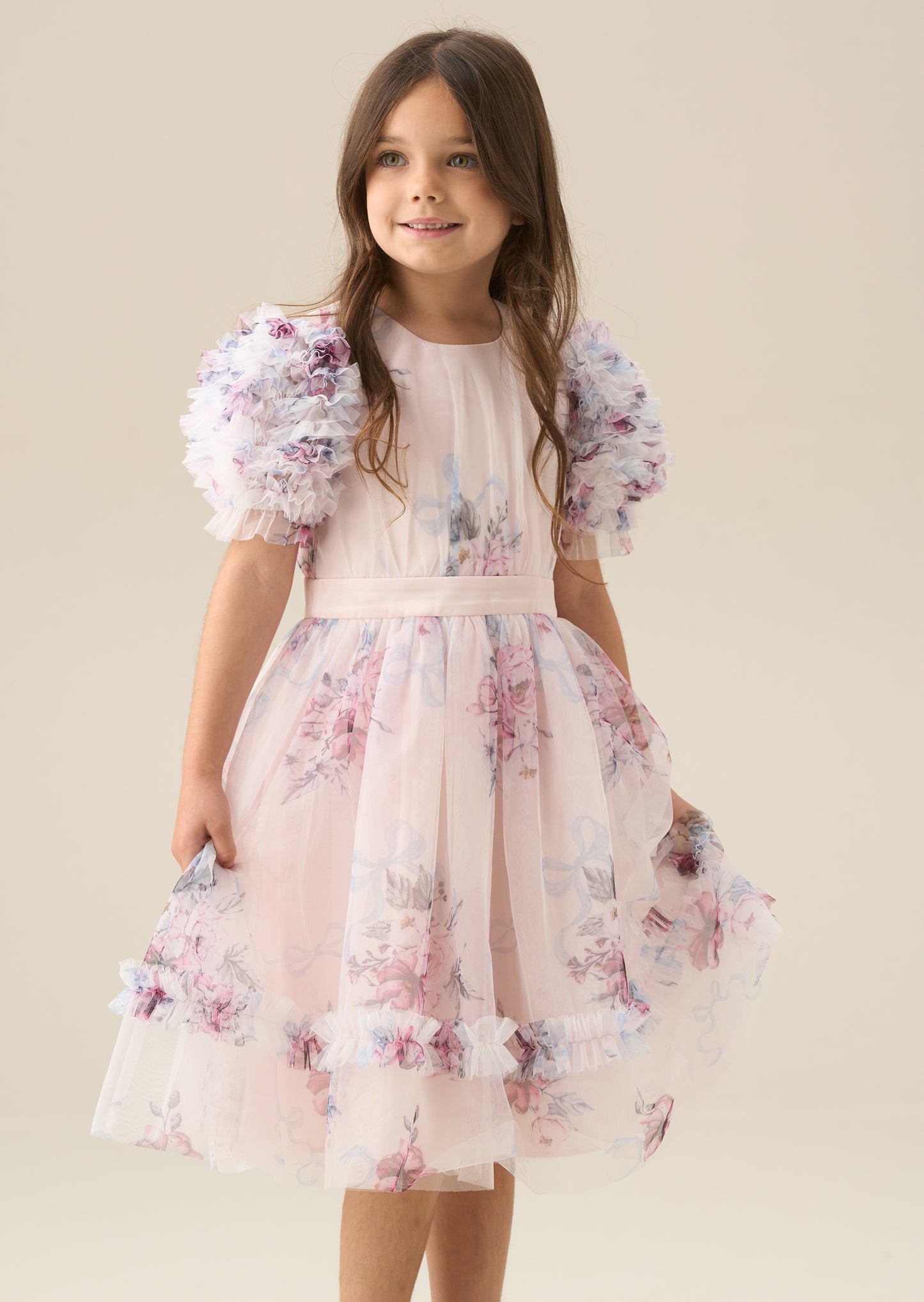 Florence Blush Ruffle Sleeve Mesh Dress