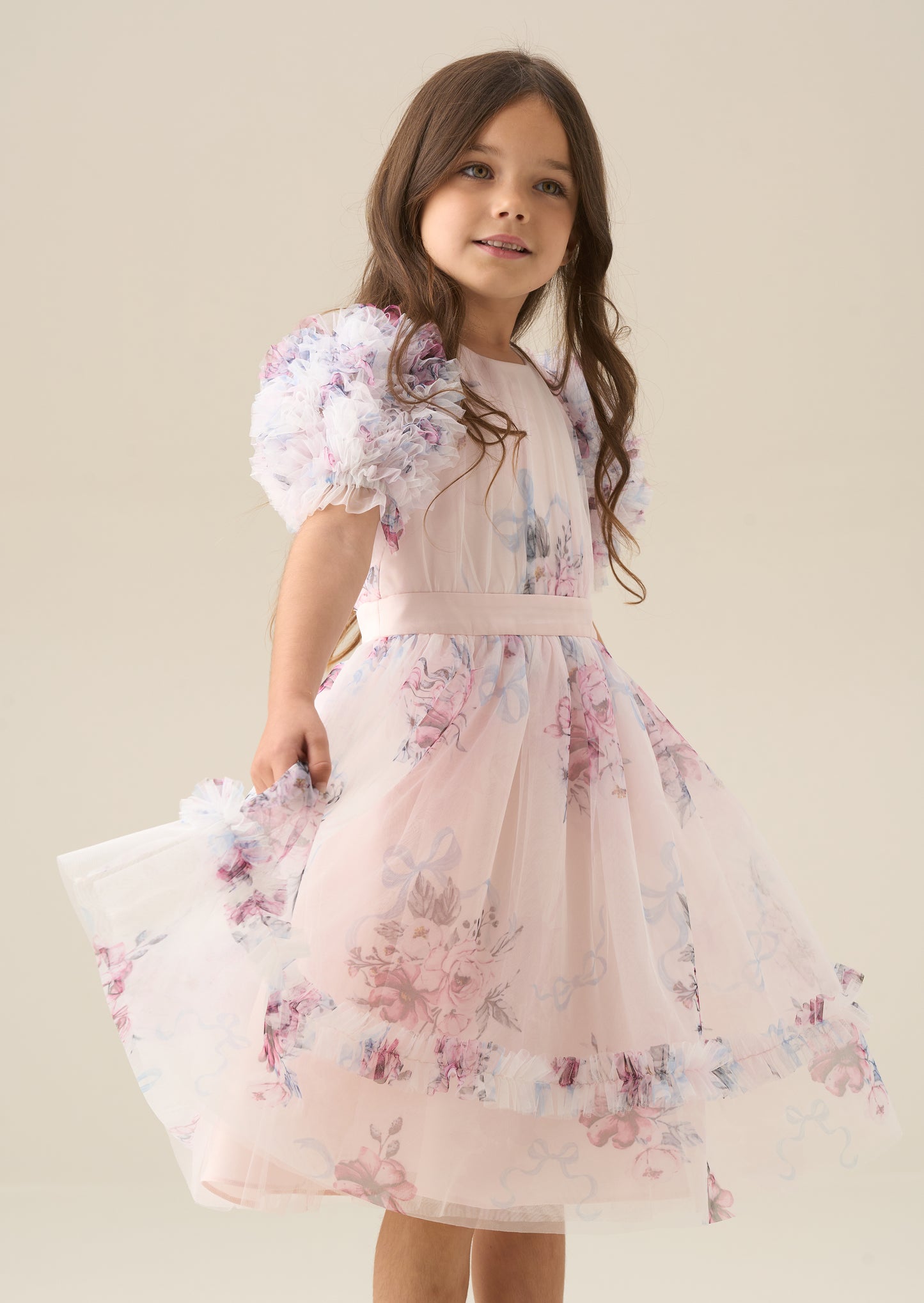 Florence Blush Ruffle Sleeve Mesh Dress