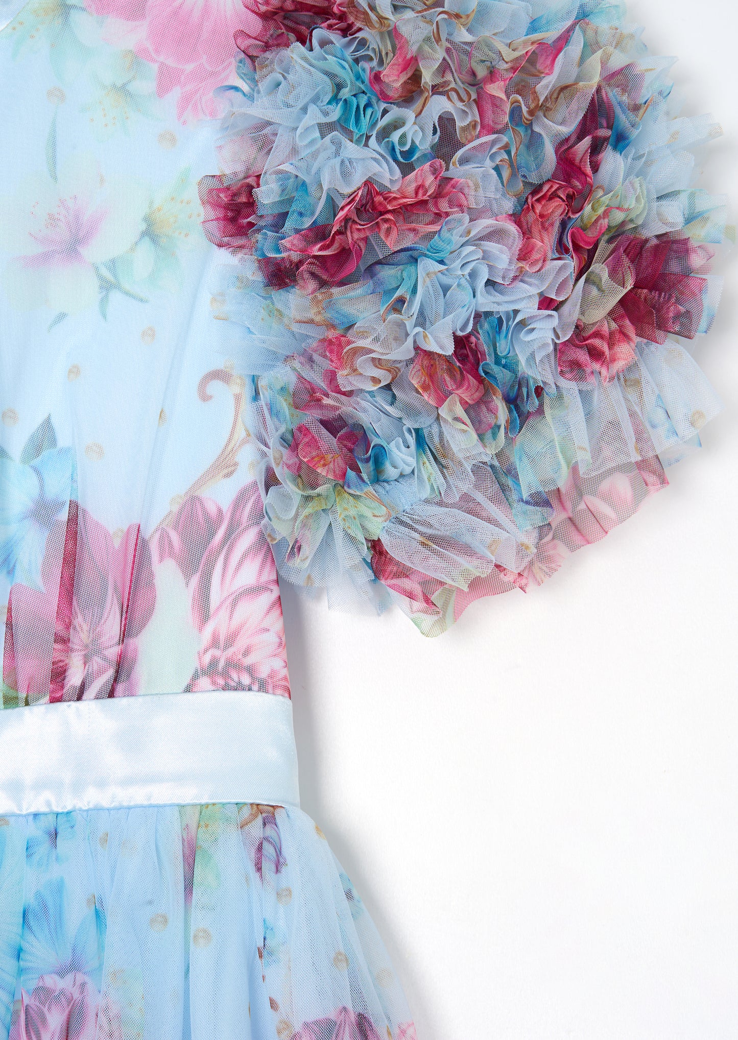 Florence Blue Ruffle Sleeve Mesh Dress