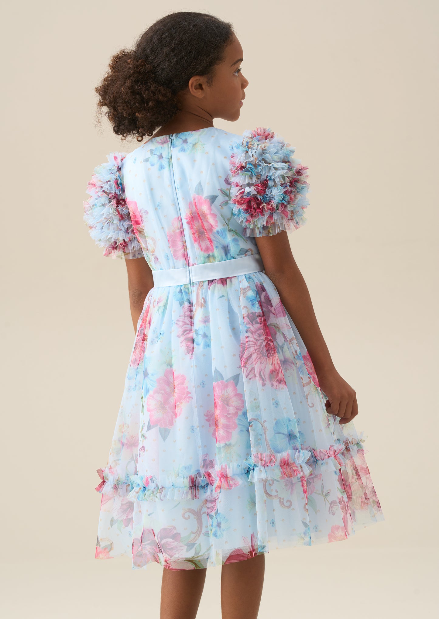 Florence Blue Ruffle Sleeve Mesh Dress