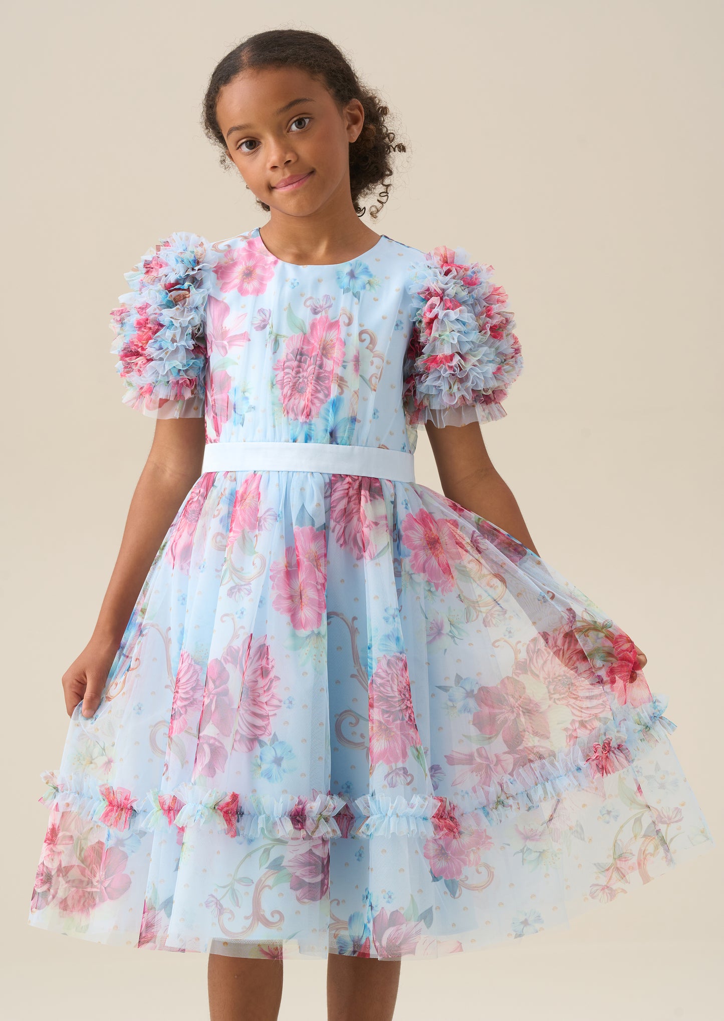 Florence Blue Ruffle Sleeve Mesh Dress