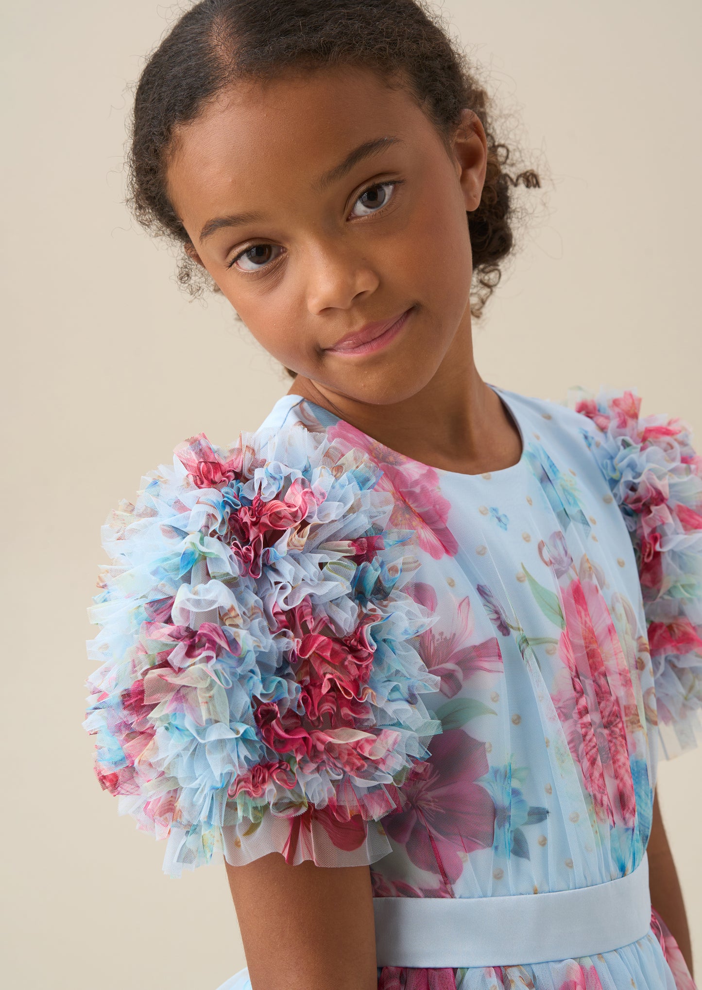 Florence Blue Ruffle Sleeve Mesh Dress