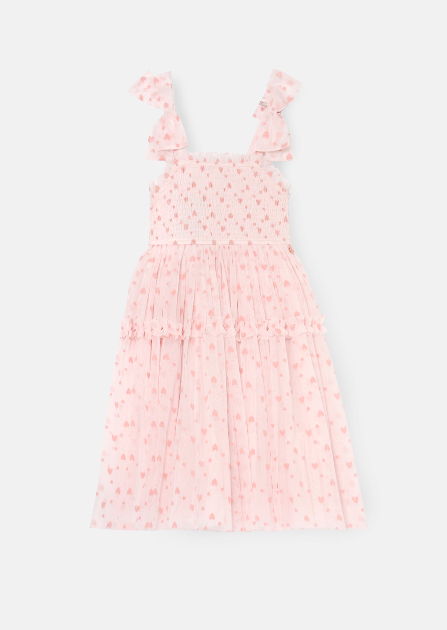 Vivi Heart Flock Tie Shoulder Mesh Dress