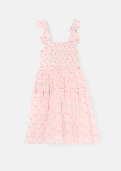 Vivi Heart Flock Tie Shoulder Mesh Dress